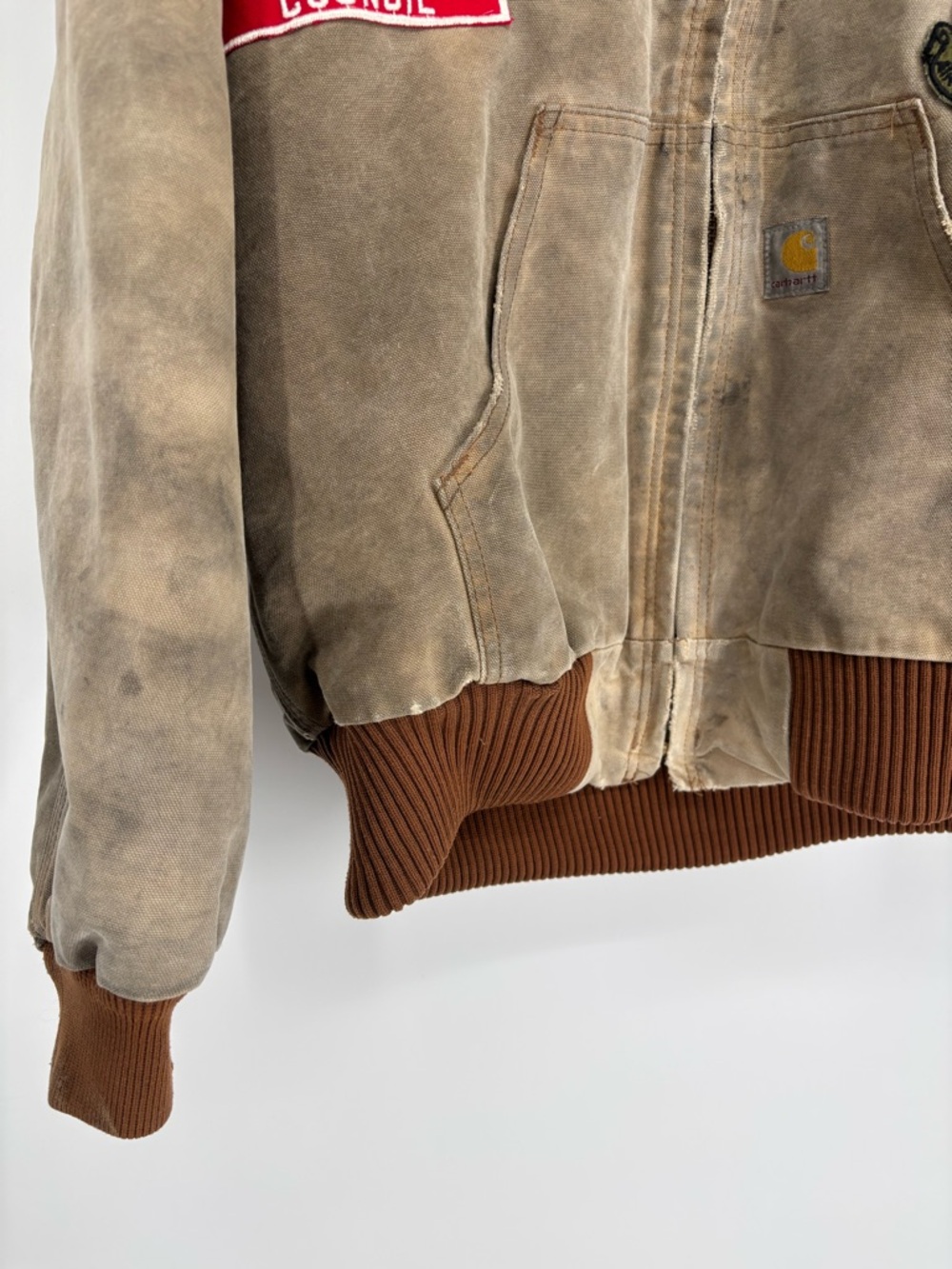 Vintage Carhartt J140 Quilted Flannel Lined Jacket Distressed Custom VTG Patches - Picture 9 of 16